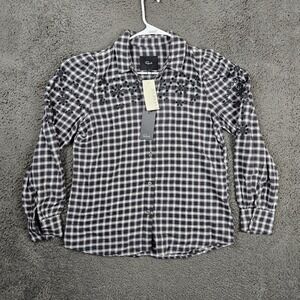 Rails Dixie Button Down Shirt Womens Medium Sable Ivory Plaid Eyelet